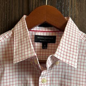 Banana Republic Men's White Shirt with Red Windowpane Check
